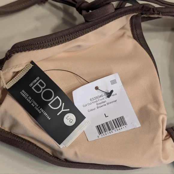 Cotton On Brown Cutout Knot Front Monokini Swimsuit Bathingsuit Size Large - Picture 6 of 8